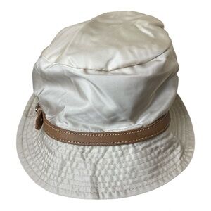 Coach Y2K Bucket Hat Womens S Tank Brown Nylon Leather Buckle Trim Signature CC